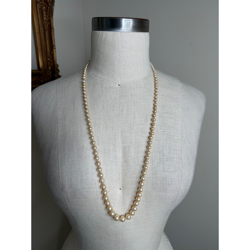 NAPIER Vintage Faux Pearl Necklace Cream Hand Knotted Gold Tone Women's OS Fair